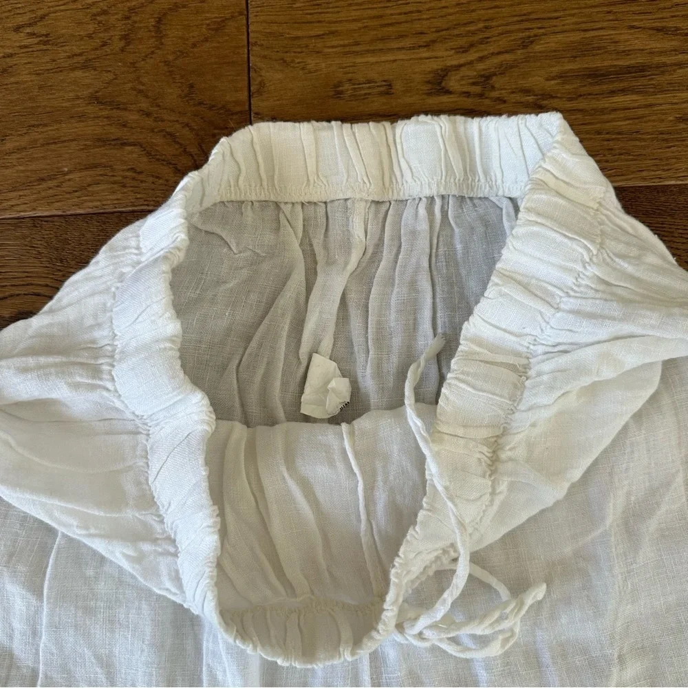 100% White Linen Pants Straight Leg Style Made In Italy